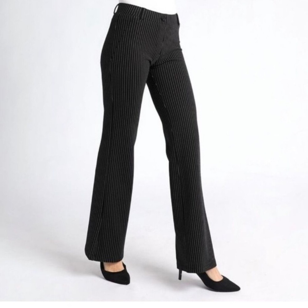 BETABRAND pinstripe black pull-on trousers legging flare slacks pants work - Picture 3 of 6